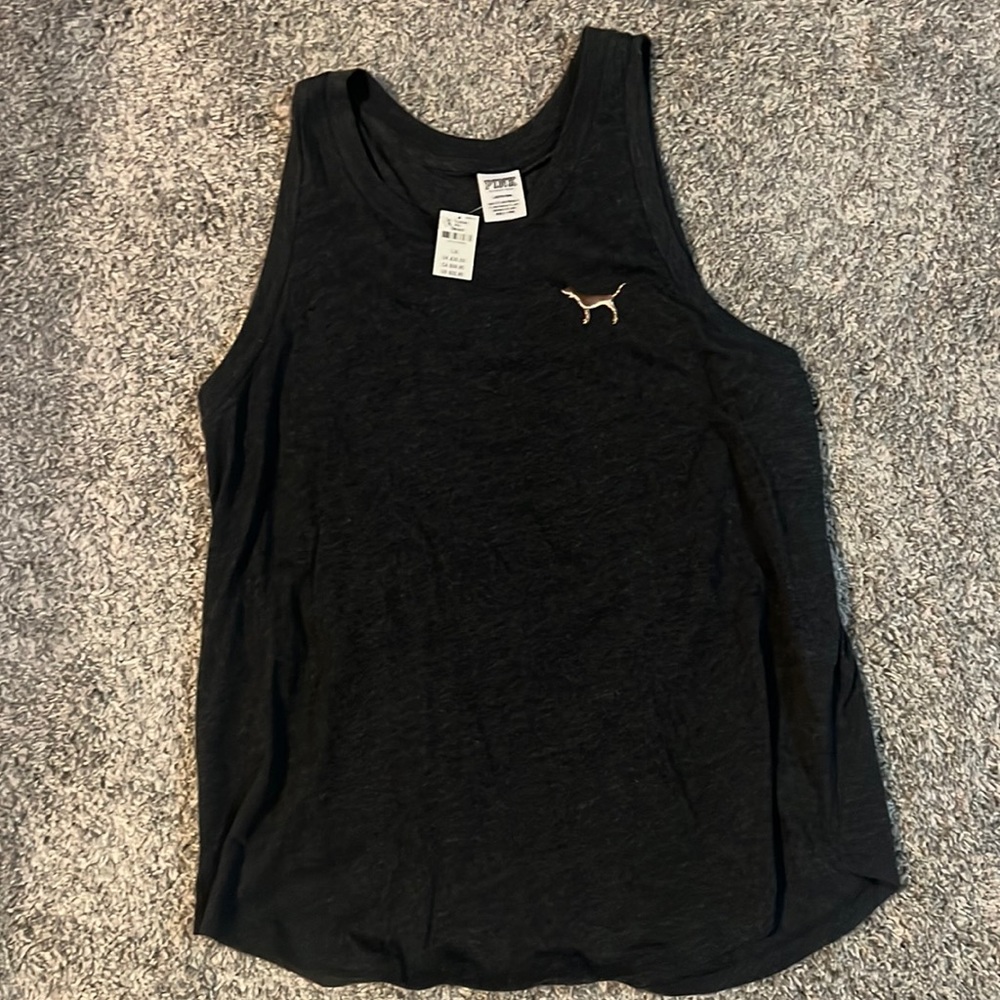 PINK, dark gray tank top, size large